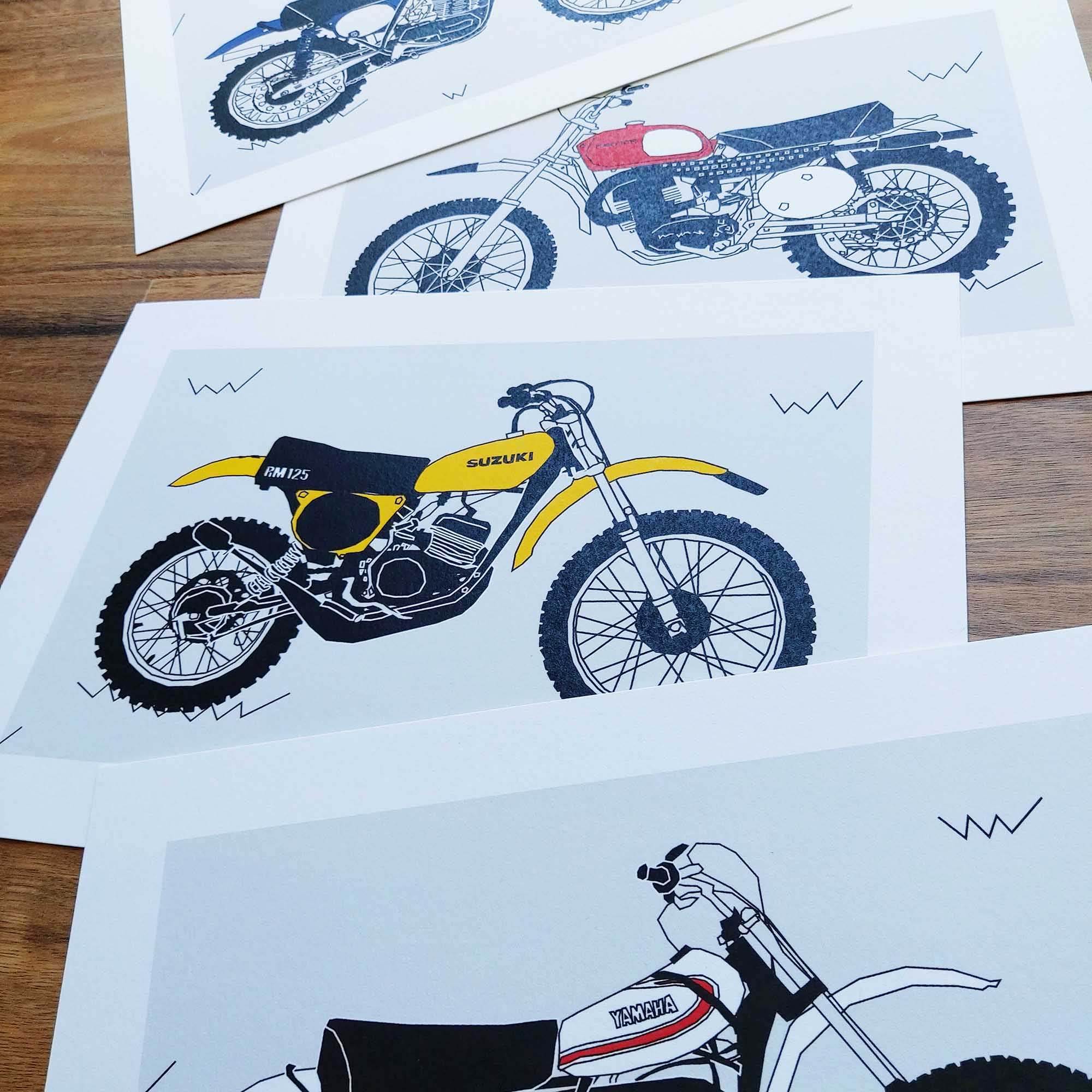 Yellow Vintage Motocross Motorbike Art Print