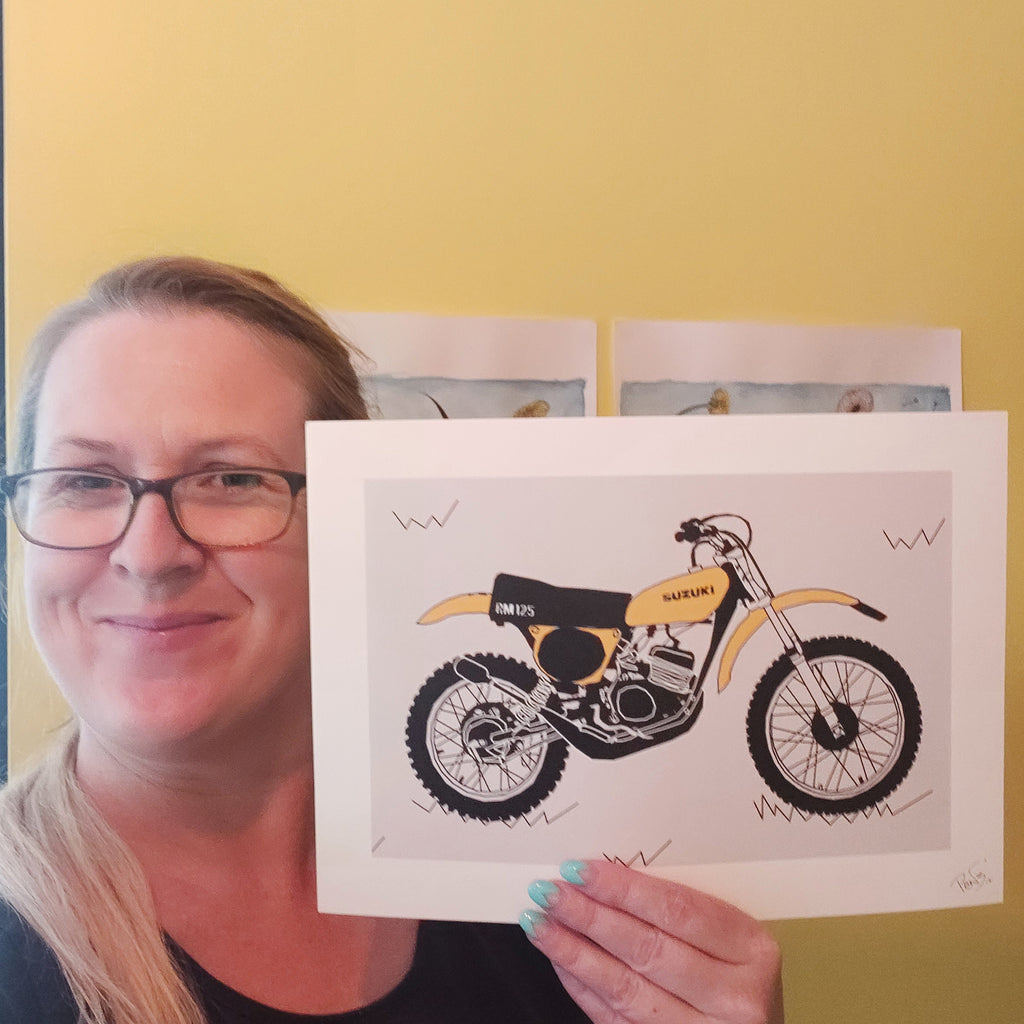 Yellow Vintage Motocross Motorbike Art Print