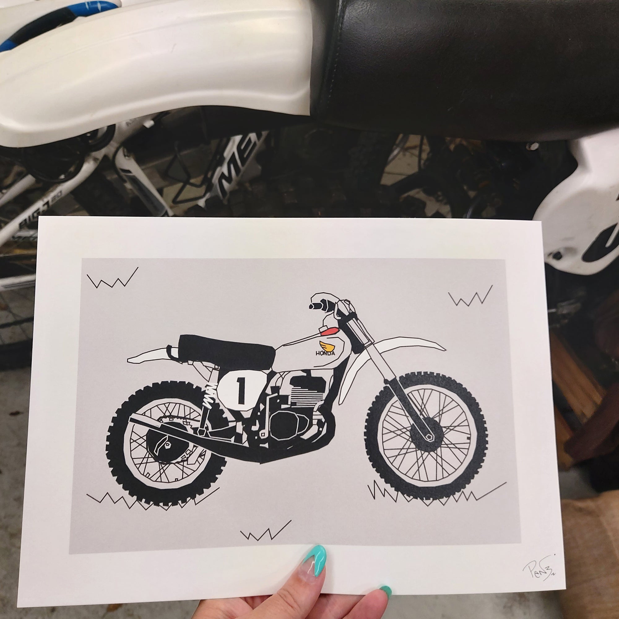 Grey White Vintage Motocross