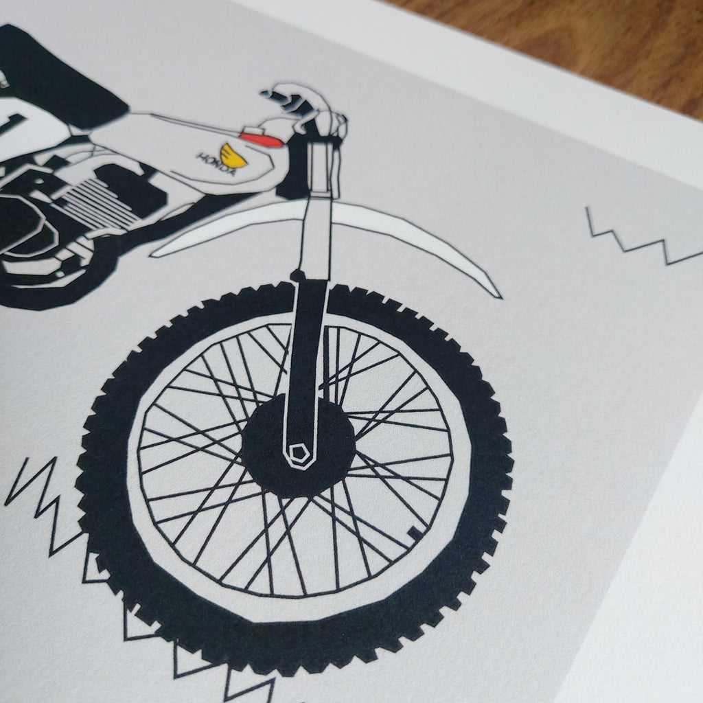 Grey White Vintage Motocross