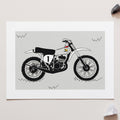 Grey & White Vintage Motocross. Honda Elsinore 1973 YZ250 Classic Motocross bike Art Print for sale